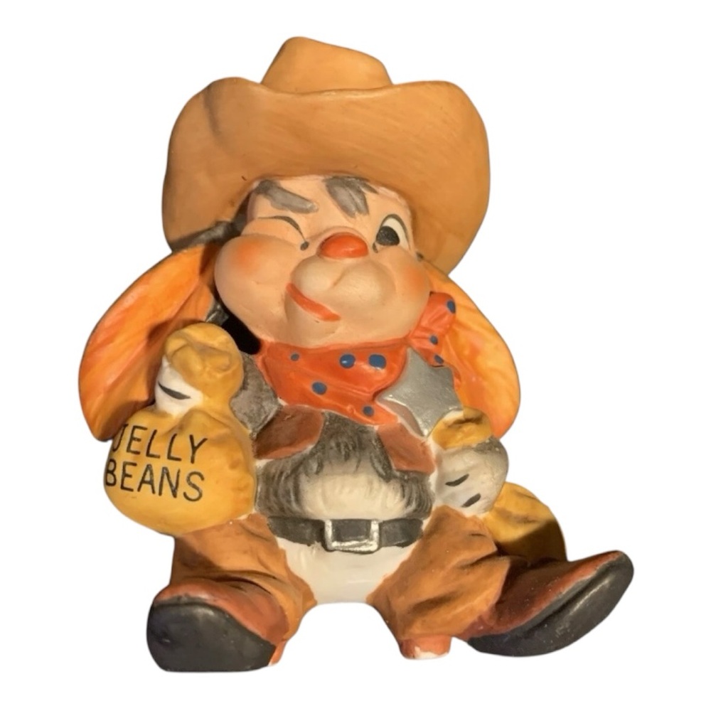 Cowboy Rabbit Figurine with Jelly Beans Ceramics